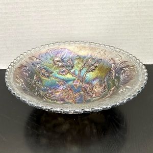 Vintage Imperial Carnival Glass Clear With Iridescent colors Rose Bowl